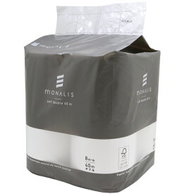 高品質　モナリス　ダブル　箱買い　芯あり　ミシン目あり　8パック入り　64ロール　再生紙100％　トイレットペーパー　FSC