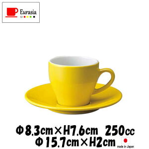 Eurasia Yアメリカンカップ&Eurasia Y兼用ソーサー 黄 コーヒーカップ&ソーサーセット カフェ食器 陶器磁器 おしゃれな業務用食器