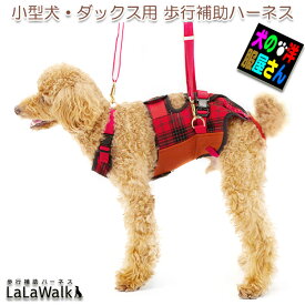 小型犬 ダックス用 介護用ハーネス 歩行補助ハーネス LaLaWalk ロンドンチェック（赤チェック）ミニチュアダックス トイプードル パピヨン チワワ ララウォーク トンボ with