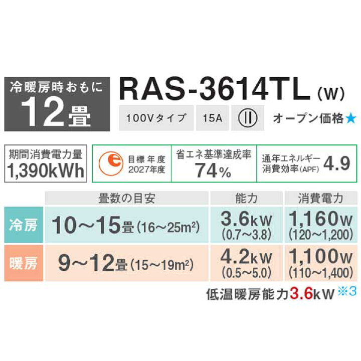楽天市場】【エントリーでP5倍】【商品販売のみ】東芝 エアコン 12畳 