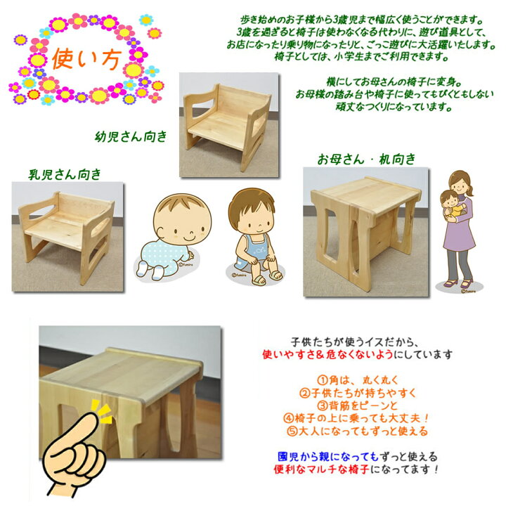 楽天市場】幅33.5cm 奥行33cm 高さ30cm 完成品 キッズチェア 3WAY 子供 