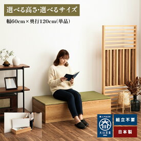 清風 | 幅60cm 奥行120cm 小上がり収納 大容量 収納付き 【 日本製 高床式ユニット畳 い草 収納 リビング 畳ボックス収納 ロータイプ たたみ 置き畳 布団収納 畳ユニット 小上がり 完成品 収納付き お布団収納可能