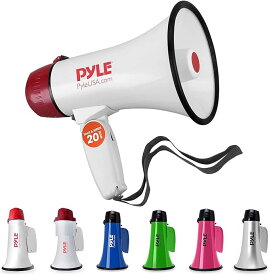 【アメリカ軍採用】PYLE 20W ミニ メガホン 拡声器 生活防水 サイレン付き 電池式 ボリューム調整 折りたたみ 6カ月保証