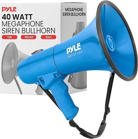 【Pyle】 パイル 拡声器 メガホン 40W 240秒録音 サイレン付き ボリューム調節 730m 長距離 電池式 890g 軽量 軽い 取り外し 肩掛け ハンズフリー Bullhorn 6カ月保証