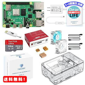 MR:TRASKIT Raspberry Pi 4 Model B Starter Kit/ラズベリーパイ4B（4GB RAM）技適マーク付/MicroSDHCカード64GB NOOBSプリインストール/簡単に取り付けるケース/5.1V/3A Type-C スイッチ付電源/2つのMicroHDMI-to-HDMIケ...