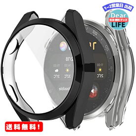 MR:Miimall【2枚セット】Huawei Watch 3 Pro ケース ファーウェイウォッチ3 Proカバー ソフト TPU 全面保護ケース Huawei Watch 3 Pro専用 ケース カバー スクラッチ防止 高透過率 防爆裂 TPU材料ケース 擦り傷防止(ブラック+クリア)