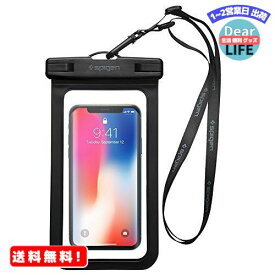 【Spigen】 防水ケース 防水等級 IPX8 iPhone Android 各種 スマホケース 6インチ まで対応 通話可能 ネックストラップ付属 水中 撮影 タッチ可 風呂 海 プール 釣り 雨 潜水 水泳 雪 温泉など適用 スマホ用 防水ポーチ 000EM21018 (ブラック)