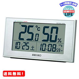 MR:セイコークロック 置き時計 銀色メタリック 本体サイズ:8.5×14.8×5.3cm 電波 デジタル カレンダー 快適度 温度 湿度 表示 BC417S
