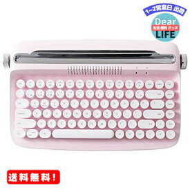 MR:YUNZII ACTTO B303 ワイヤレスキーボード レトロなブルートゥースタイプライターキーボード マルチデバイス用一体型スタンド（英語 ピンク ）