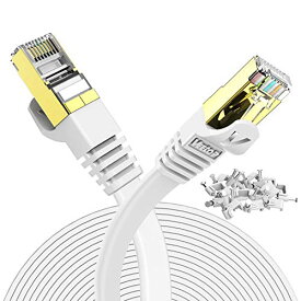 MR: 50m LANケーブル CAT7 高速 Veetop ギガビット 10Gbps 750MHz カテゴリ-7 準拠 金ツメキ RJ45コネクタ 難燃性 耐候性 屋外 耐汚い フラット 爪折れ防止 イーサネットケーブル STP PS4 PS5 ADSL回線 CATV回線 光通信回線 ISDN回線に対応有線らんけーぶる(50m, 白い)