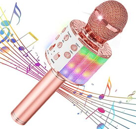 MR: Verkstar カラオケマイク Bluetooth マイク ワイヤレス karaoke 録音可能 無線マイク 多彩LEDライト付き エコー機能搭載 Bluetoothで簡単に接続 伴奏機能付き 音楽再生 家庭カラオケ ノイズキャンセリング Android/iPhoneに対応 (pink)