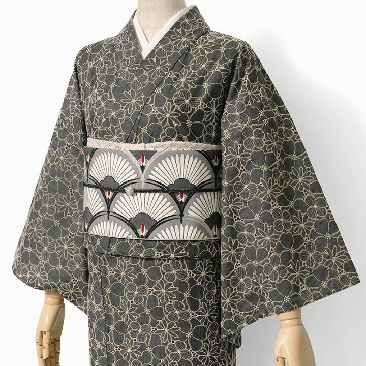 楽天市場】レース刺繍着物 単衣 ツイル フラワー カラーデニム 花柄 