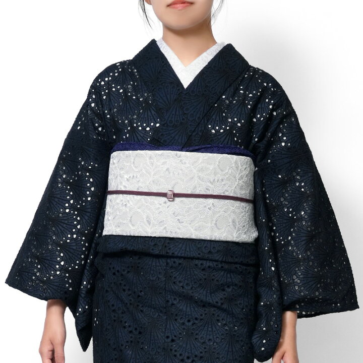 楽天市場】【20%OFF】着物 刺繍 レース 扇型 ネイビー 紺 単衣 洗える 
