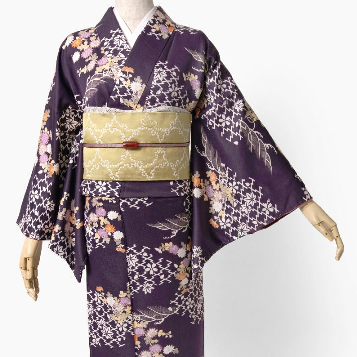楽天市場】着物 紫 菊 袷 洗える シック 古典柄 小紋 仕立て上がり