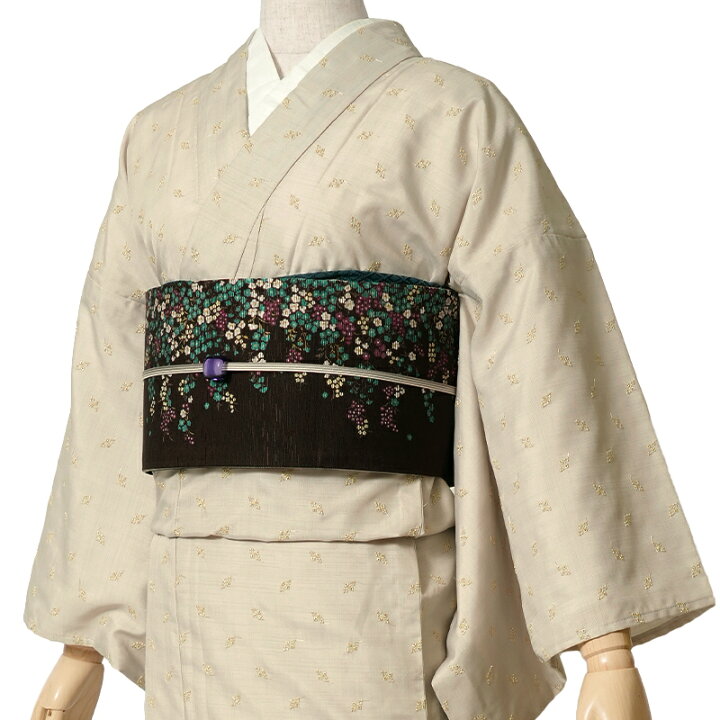 楽天市場】着物 単衣 刺繍 ゴールド ベージュラメ糸 両面刺繍 シック 