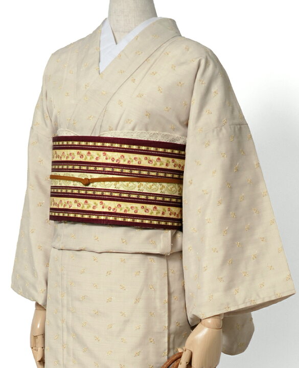 楽天市場】着物 単衣 刺繍 ゴールド ベージュラメ糸 両面刺繍 シック 