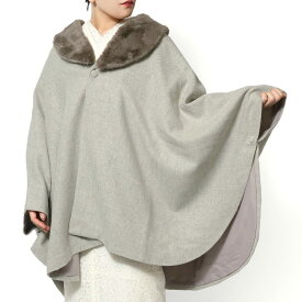 ケープ コート JAPAN MODE ヘリンボーン グレージュ ベージュ ファー ポンチョ 冬 ウール混紡 着物 和装 和洋兼用