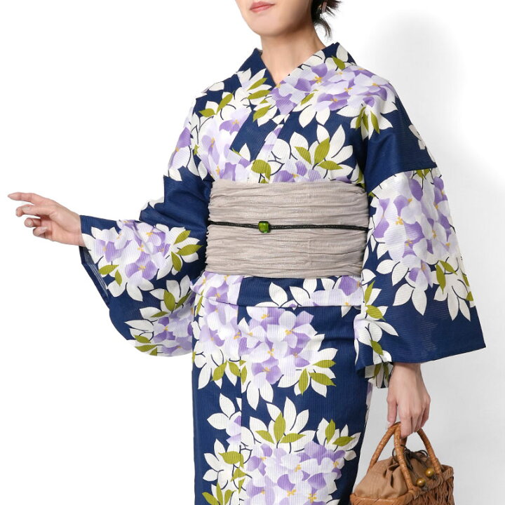 楽天市場】夏着物 綿絽 そしてゆめ 紺地 紫陽花 花柄 紺 藍 ふじ 薄紫 