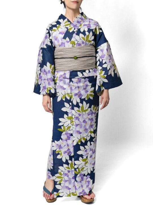楽天市場】夏着物 綿絽 そしてゆめ 紺地 紫陽花 花柄 紺 藍 ふじ 薄紫 