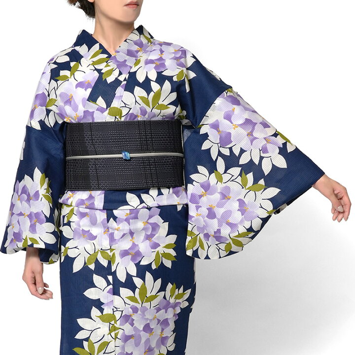 楽天市場】夏着物 綿絽 そしてゆめ 紺地 紫陽花 花柄 紺 藍 ふじ 薄紫 