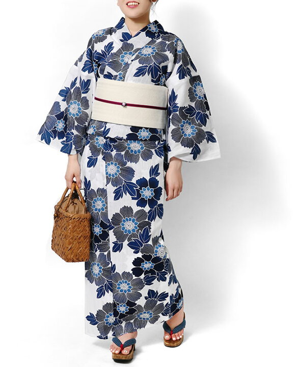 楽天市場】夏着物 つやび×雅姫 藍捺染 綿麻 紺 白地 ネイビー 花 