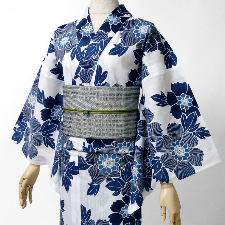 楽天市場】夏着物 つやび×雅姫 藍捺染 綿麻 紺 白地 ネイビー 花 