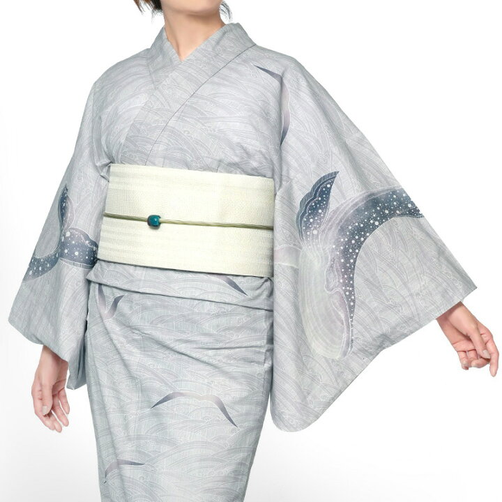 楽天市場】浴衣 絵羽 鯨 グレー 綿紅梅 海 波 レディース 30代 40代 50  