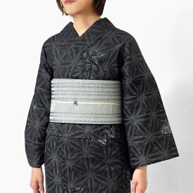 浴衣 美術サロン 綿絽 モダン切子 黒 グレー 細密染め 幾何学 レディース カッコイイ シック 上品 女性用 仕立上がり 単品 日本製 夏着物