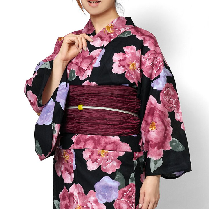 楽天市場】【20%OFF】浴衣 黒紺 赤 ピンク 椿 花柄 木綿 古典柄 大人 