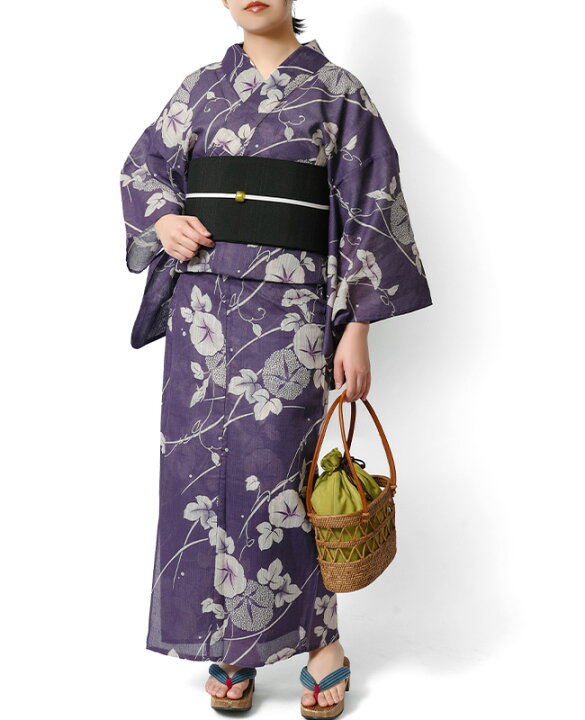 楽天市場】【15%OFFクーポン対象】浴衣 綿麻 アサガオ 紫 藤 生成り 花