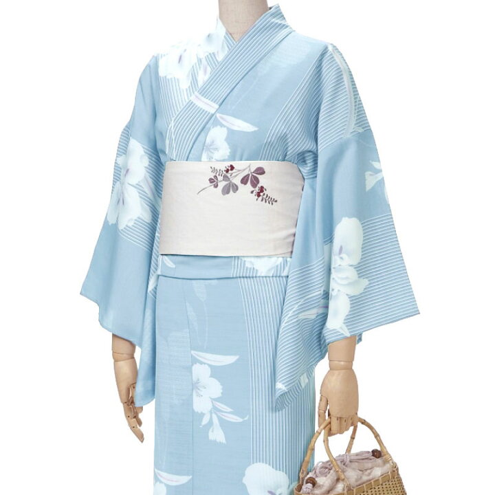 楽天市場】撫松庵 あやめ縞 水色 セオアルファ 単衣 夏着物 浴衣 菖蒲  