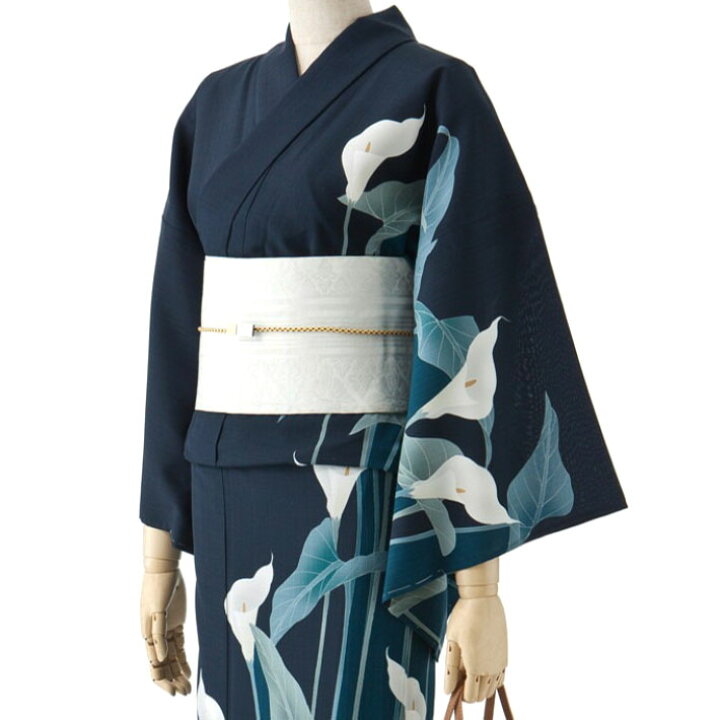 楽天市場】撫松庵 絵羽 カラー ネイビー セオアルファ 単衣 夏着物  