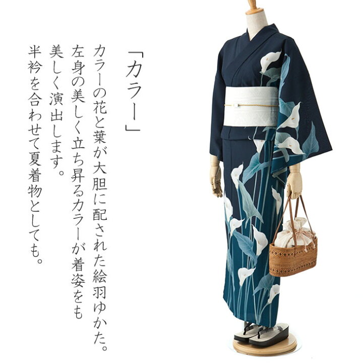 楽天市場】撫松庵 絵羽 カラー ネイビー セオアルファ 単衣 夏着物 