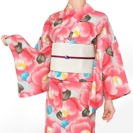 浴衣 和風館 セオアルファ 椿 レディース 花柄 ピンク 水色 個性的 モダン 女性用 仕立上がり 単品