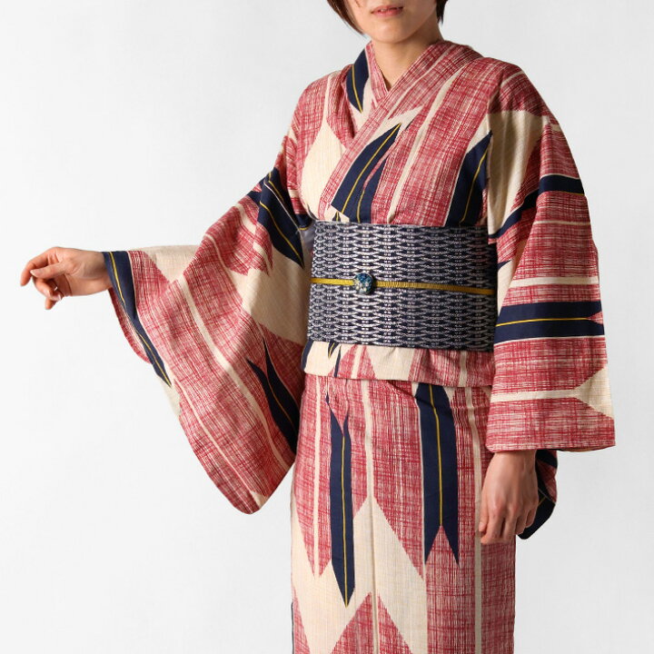 楽天市場 浴衣 2点セット 綿麻 矢羽根 レディース 30代 40代 50代 生成 紺 赤 ボルドー レトロ モダン 古典柄 夏着物 女性用 Dear Japan 楽天市場店