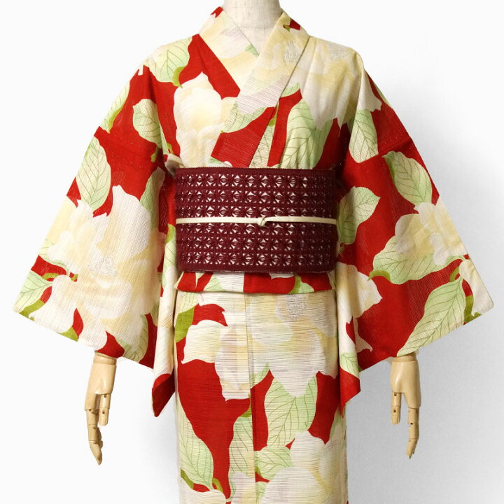 楽天市場】夏着物 綿絽 岡重 泰山木 花柄 赤 黄色 古典柄 レディース 