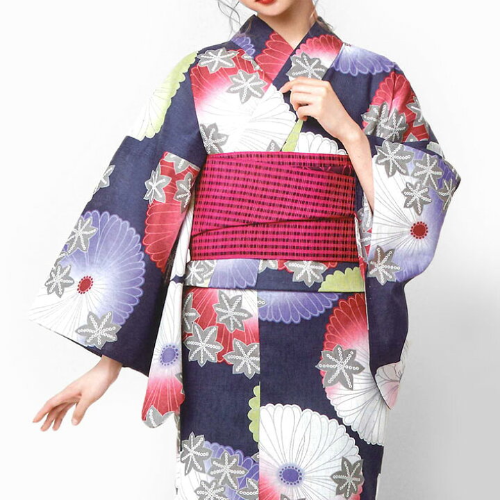 楽天市場】二部式浴衣 菊に紅葉 紺地 紺 花柄 古典柄 レディース 10代  