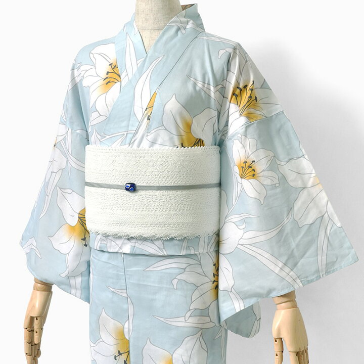 楽天市場】浴衣 水色 百合 花柄 白百合 木綿 古典柄 大人 上品 