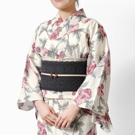 浴衣 アザミ オフ白 ピンク 花柄 木綿 フェミニン ニュアンスカラー 大人 上品 20代 30代 40代 レディース 女性用 仕立上がり 夏着物 単品