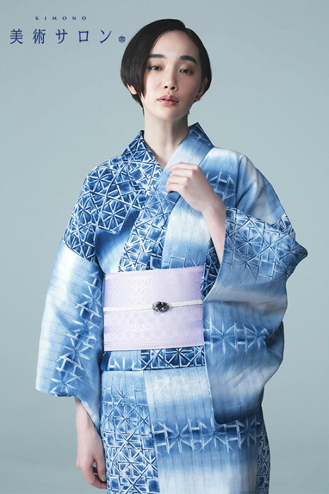 楽天市場】浴衣 美術サロン 藍捺染 知多木綿 綿麻 切子ガラス風 藍 紺  