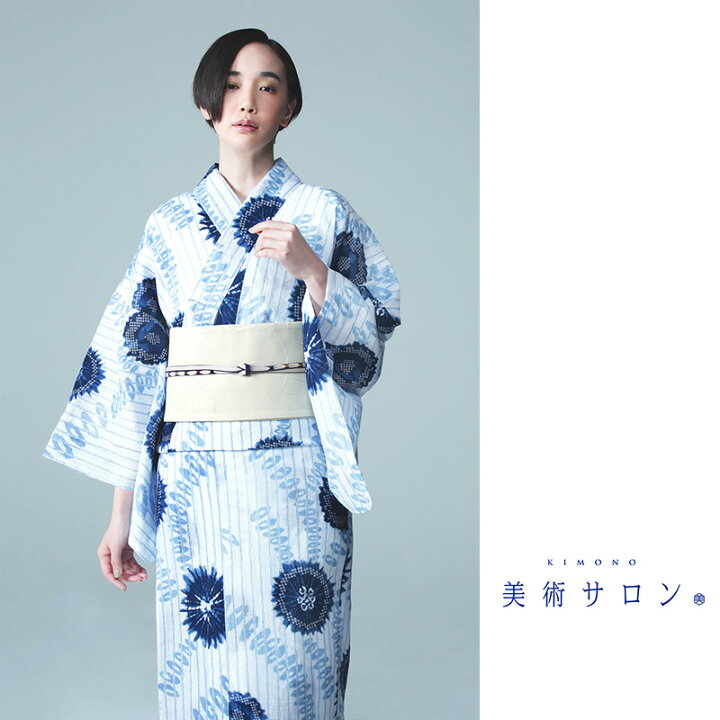 楽天市場】浴衣 美術サロン 藍捺染 知多木綿 綿麻 水波紋 藍 紺 白  
