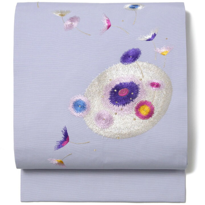 楽天市場】名古屋帯 刺繍 綿毛 たんぽぽ 薄紫 パープル グレー 花 塩瀬 