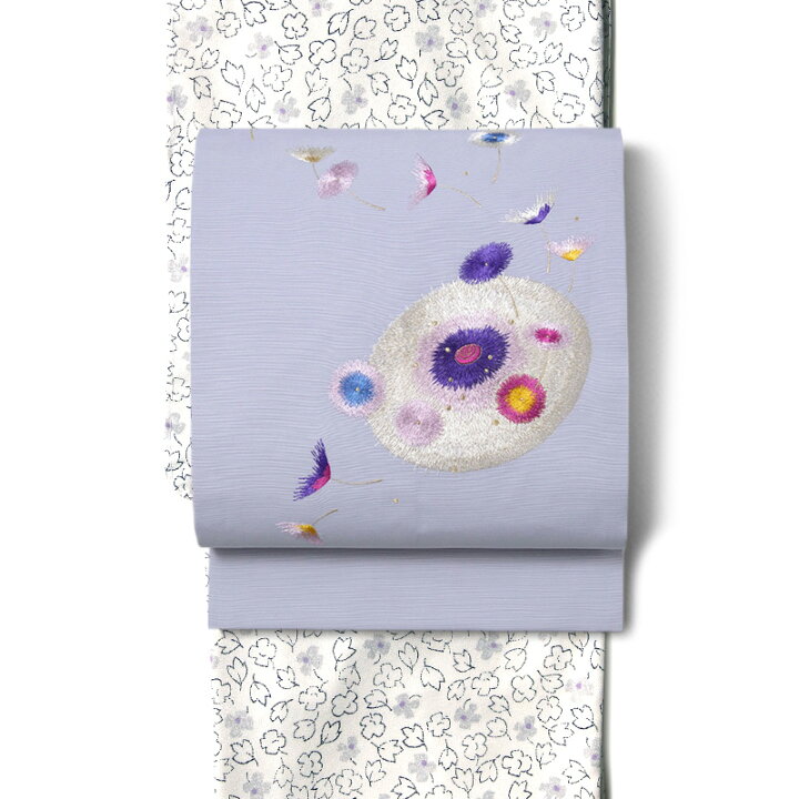楽天市場】名古屋帯 刺繍 綿毛 たんぽぽ 薄紫 パープル グレー 花 塩瀬 