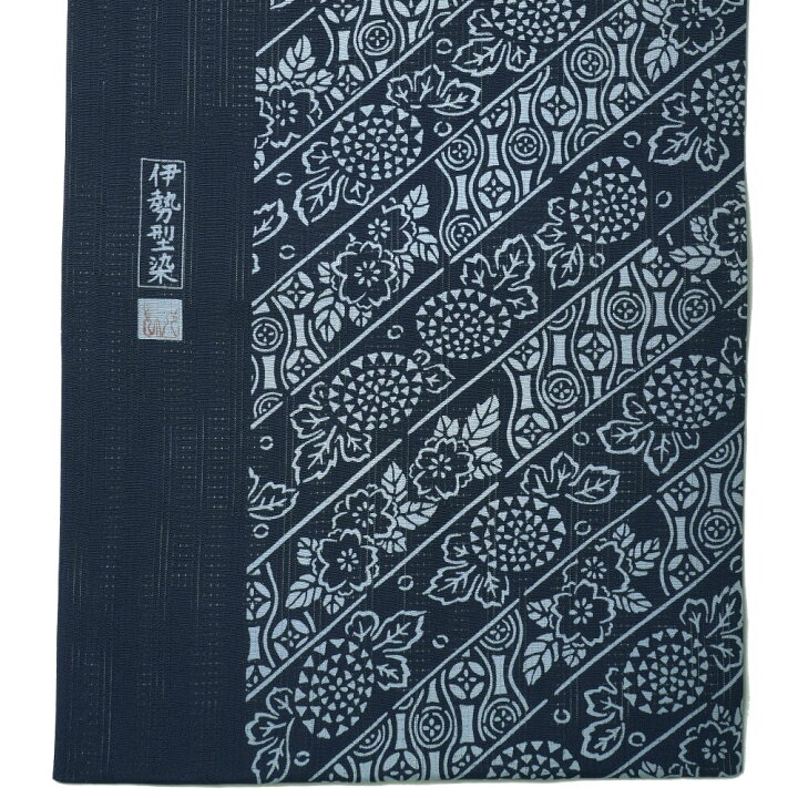 楽天市場】名古屋帯 絽 伊勢型染 正絹 紋寄せ縞 唐草 紺 水色 伝統文様 