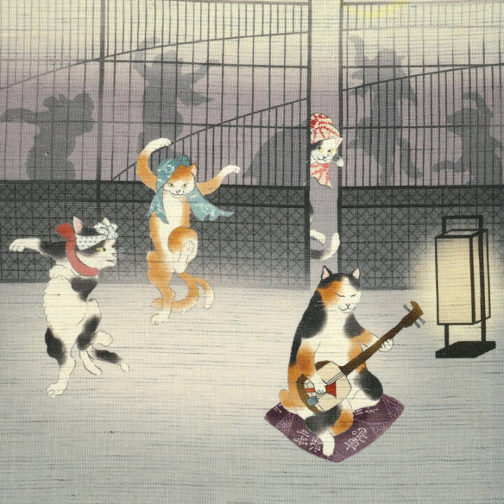 楽天市場】京袋帯 WAKKA 麻 猫の踊り場 グレー 三味線 三毛猫 ハチワレ  