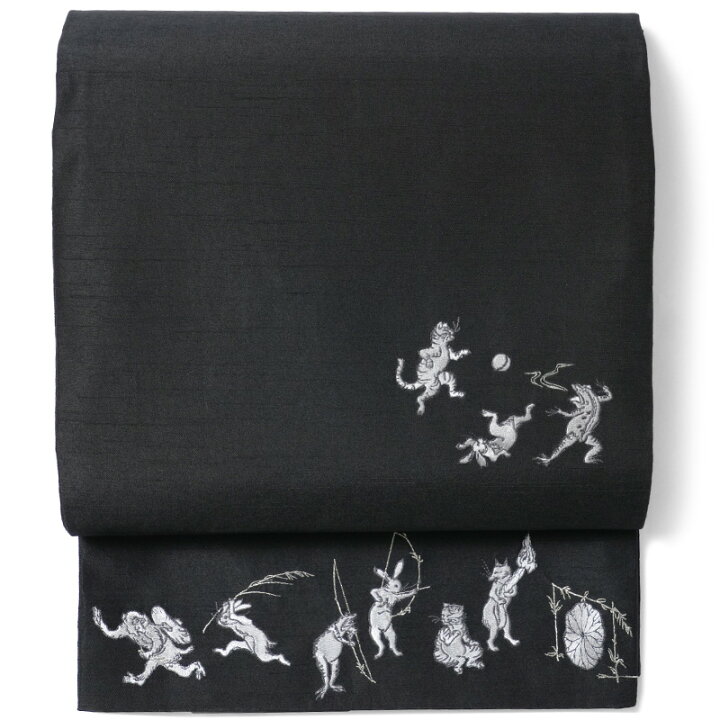 楽天市場】撫松庵 京袋帯 猫獣戯画 刺繍 黒 鳥獣戯画 日本画 お太鼓 