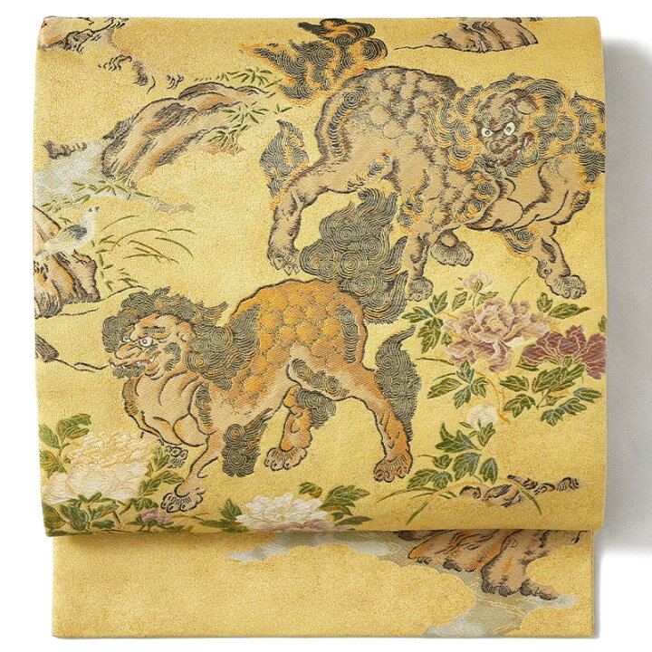 楽天市場】袋帯 西陣織 獅子 鳥獣戯画 金糸 仕立て上がり 二重太鼓 