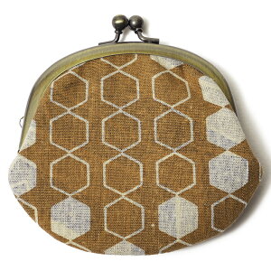 がま口 ポーチ 亀甲 茶 コインケース 小物入れ 有職 和柄 和雑貨 和装小物 綿麻