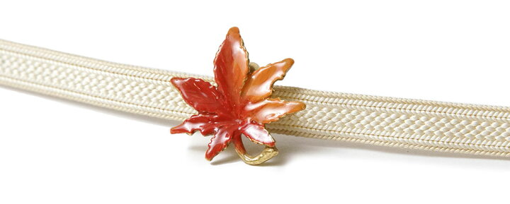 帯留め もみじ 赤 紅葉 葉 秋 ハンドメイド 和装小物 ピューター SUU dear-japan ガラス製 楕円形 秋 紅葉・もみじ 帯留め(レッド)
