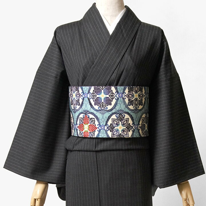 楽天市場】半幅帯 WAKKA 苺一会 イチゴ 青 水色 黒 帯締め風 縞 モダン 
